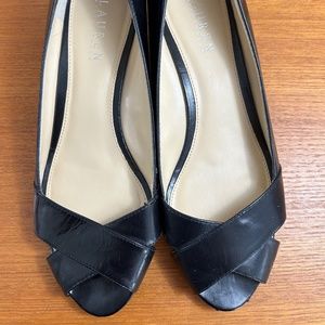 Pretty Lauren Ralph Lauren Black Leather Low Wedge Shoes